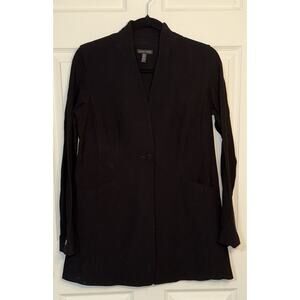 Eileen Fisher Knit Stand Collar Black One Button Blazer Jacket Cardigan‎ Size XS